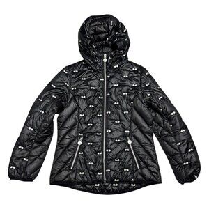 KARL LAGERFELD Winter Puffer Parka Sunglasses Black Jacket Coat Womens Medium